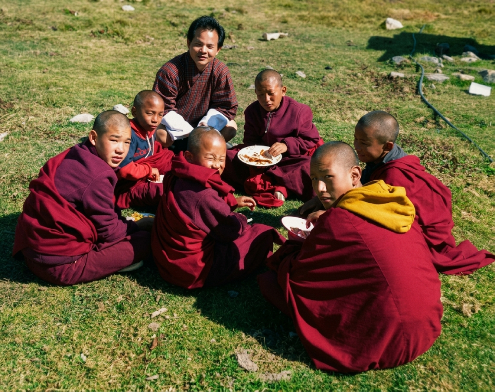 Phub Tsering With Monk Students In bhutan