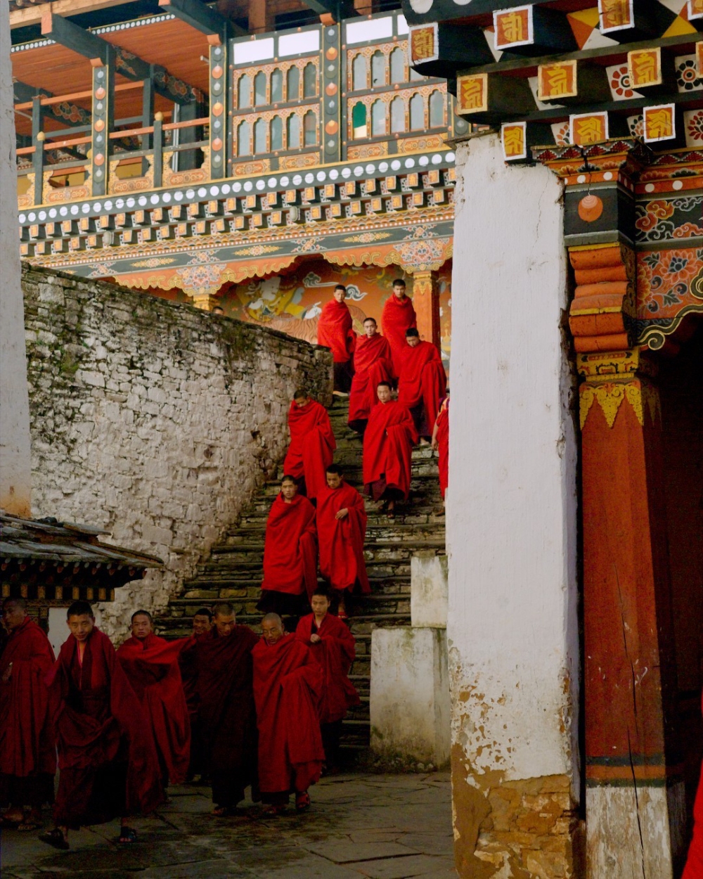 Monks Walking Down The Monastery